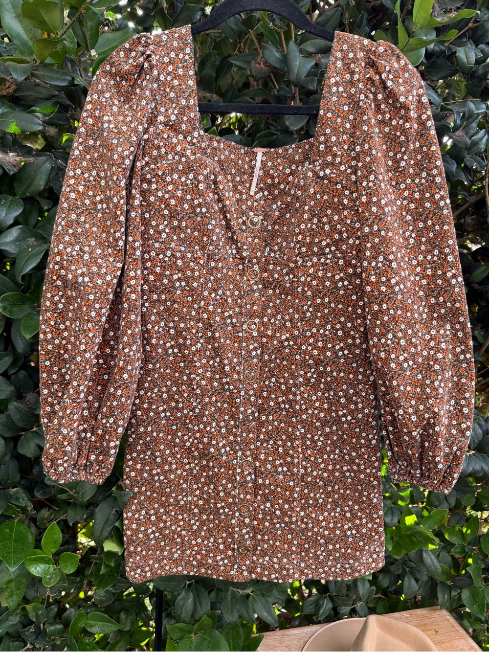 Free People Brown Floral Button-Front Long Sleeve Dress